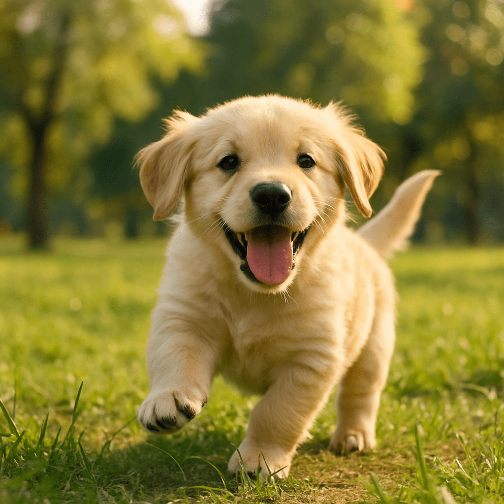 Can Puppies Eat Adult Dog Food? Vet-Backed Feeding Guide. happy puppy playing outdoors Image