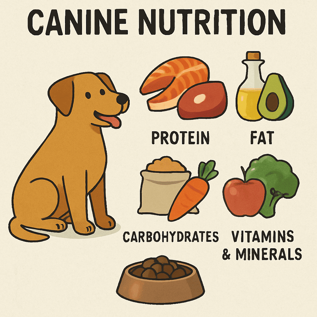 An informative chart outlining key nutrients and dietary guidelines for maintaining optimal canine nutrition. Are dogs carnivores or omnivores?